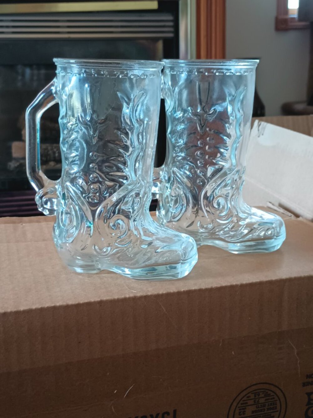 Authentic Mexican Clear Glass Cowboy Boot Beer Mugs 6.5" 2 Pack
